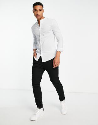 Camicia con colletto serafino skinny azzurra a righe-Blu - ASOS DESIGN Camicia donna  - immagine1