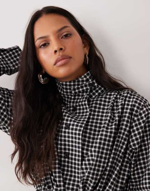 ASOS DESIGN camicia con collo a imbuto e dettaglio con linguetta a quadretti, 2 di 4