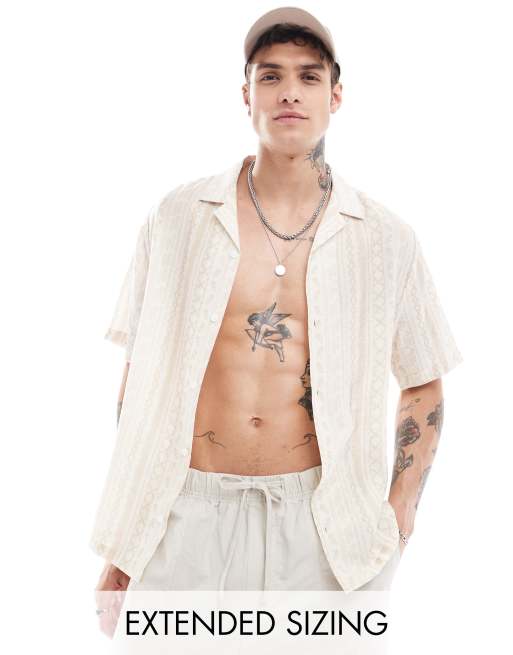 ASOS DESIGN - Camicia con collo a rever vestibilità comoda beige a righe 