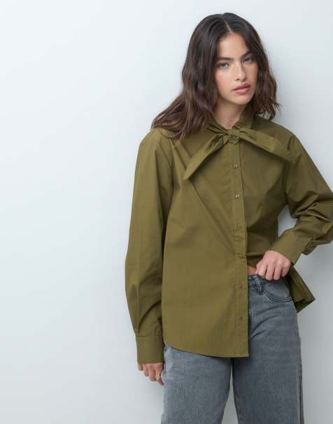 ASOS DESIGN camicia con collo annodato verde oliva - view 1