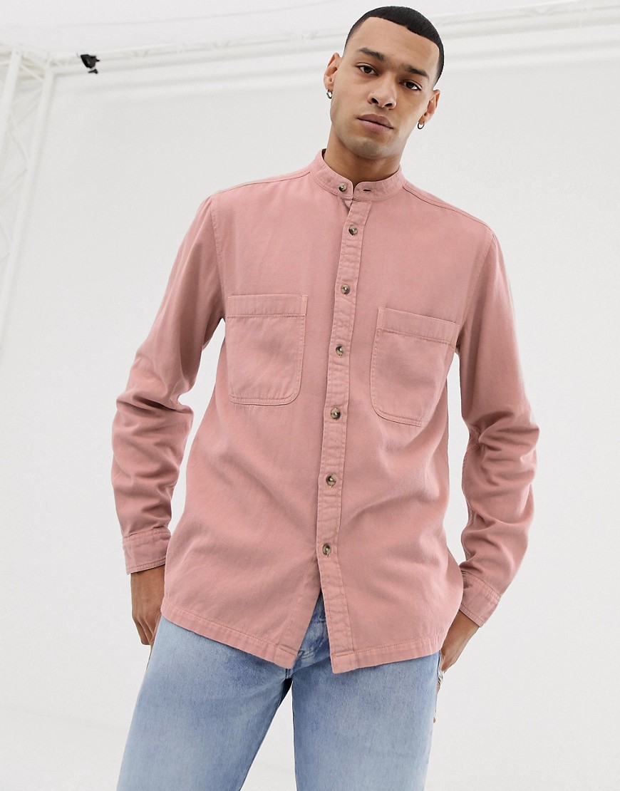 ASOS DESIGN - Camicia con collo serafino rosa