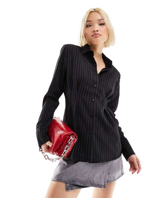 ASOS DESIGN - Camicia con cuciture a corsetto in gessato