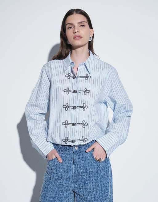 ASOS DESIGN camicia con dettagli decorativi a righe blu, 1 di 4