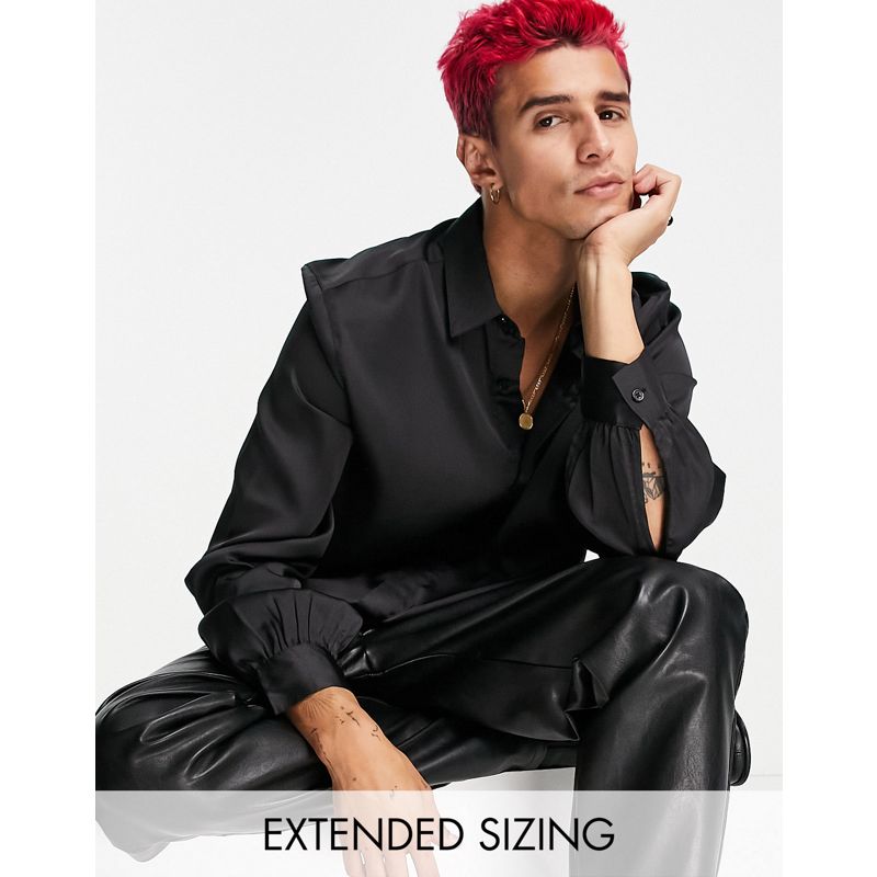 Uomo Camicie DESIGN - Camicia con maniche a campana voluminose in raso nera