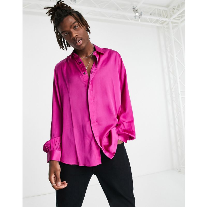 Uomo fpjbT DESIGN - Camicia con maniche a campana voluminose in raso rosa acceso