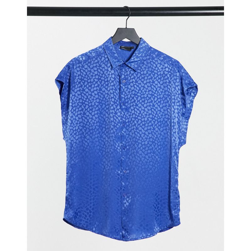 Camicie stampate Camicie DESIGN - Camicia con maniche ad aletta in raso jacquard blu acceso