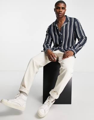 Camicia con rever blu navy a righe - ASOS DESIGN Camicia donna  - immagine2