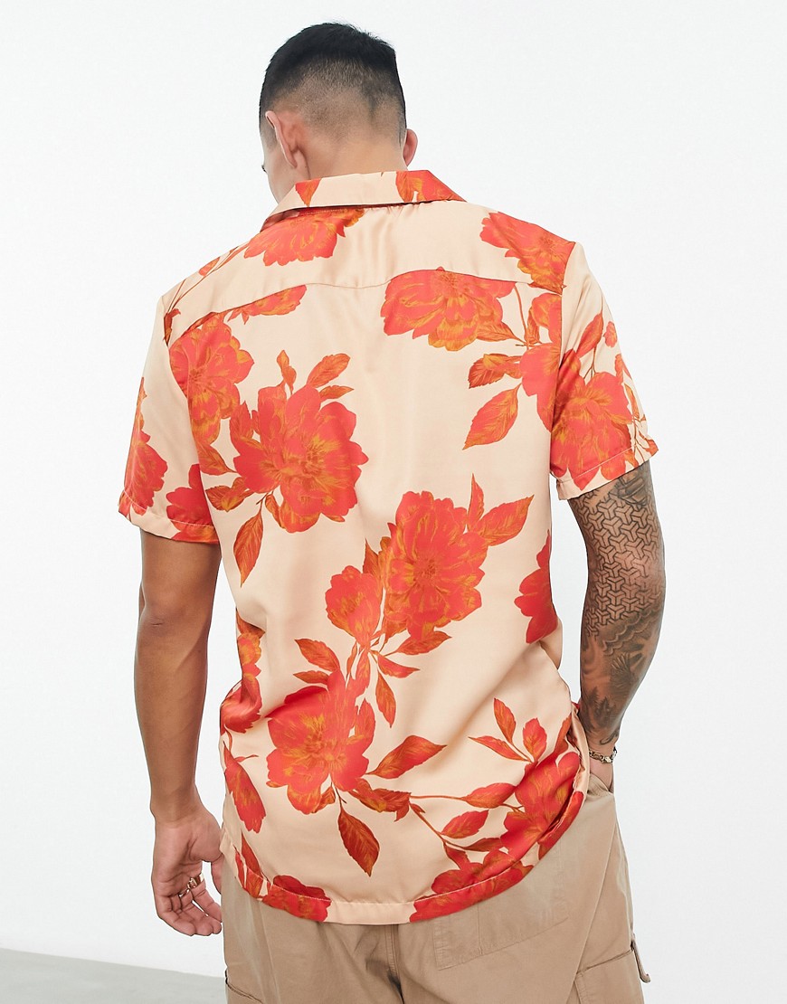 Camicia con rever e scollo profondo in raso arancione con stampa a fiori - ASOS DESIGN Camicia donna  - immagine3