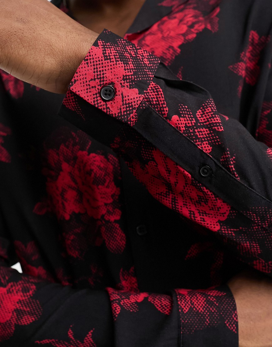 Camicia con rever e stampa rossa a fiori-Black - ASOS DESIGN Camicia donna  - immagine1