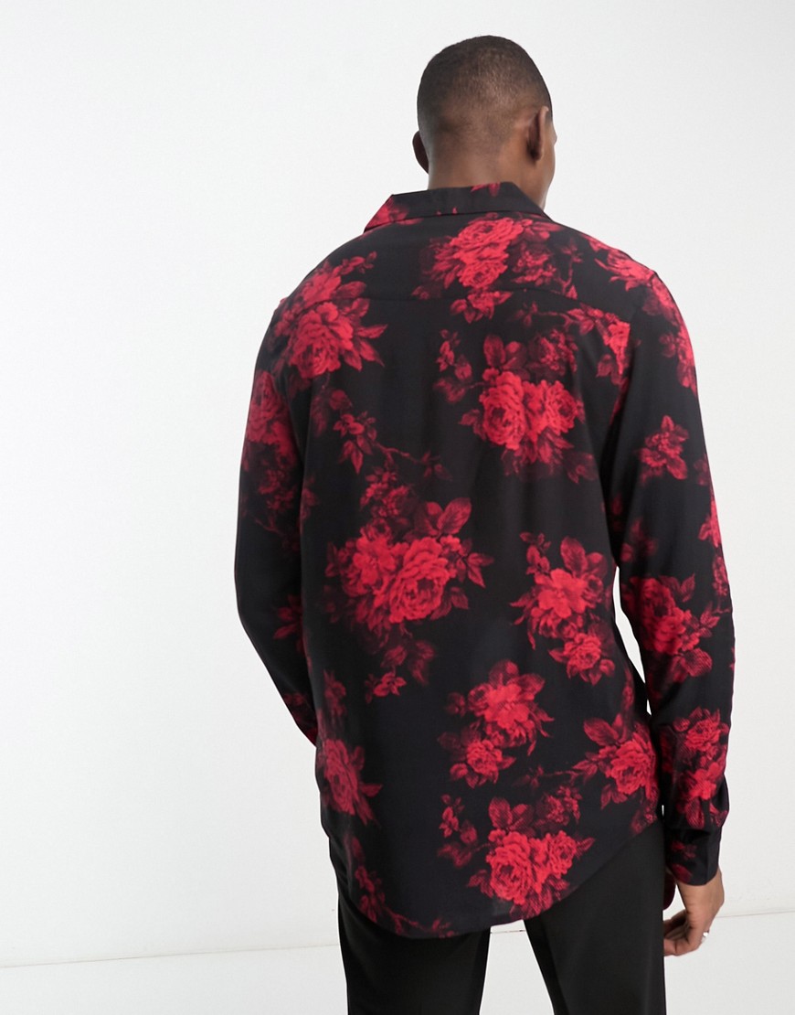Camicia con rever e stampa rossa a fiori-Black - ASOS DESIGN Camicia donna  - immagine2