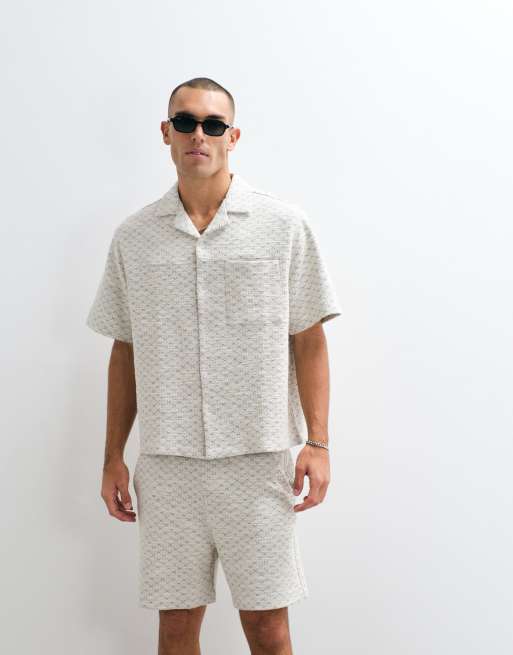 ASOS DESIGN - Camicia con rever écru testurizzata oversize in coordinato, 3 di 5