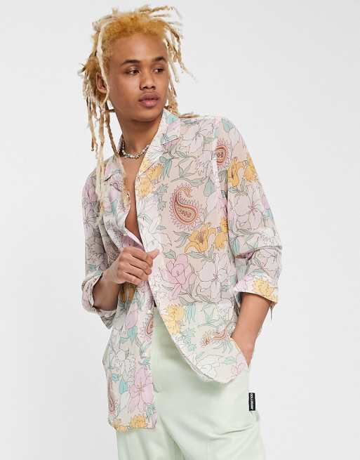 ASOS DESIGN - Camicia con stampa cachemire a fiori con bottoni con perle sintetiche e colletto rever