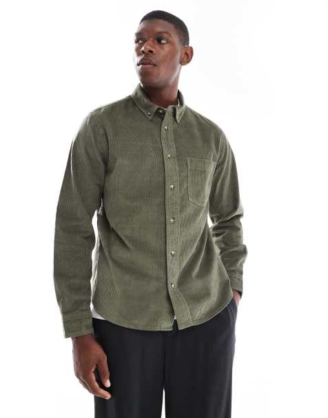 ASOS DESIGN - Camicia con vestibilità classica a coste verde scuro - view 1