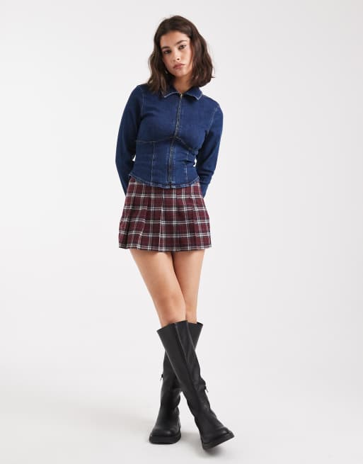 ASOS DESIGN - Camicia corsetto con chiusura con zip in denim elasticizzato lavaggio rinse wash, 3 di 4