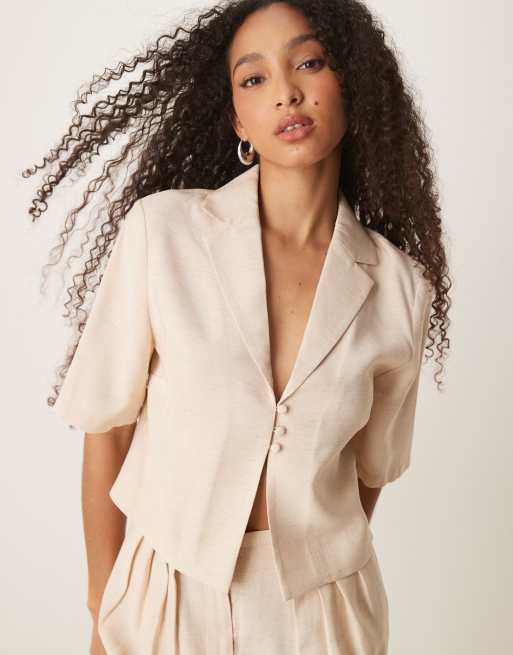ASOS DESIGN - Camicia corta allacciata sul davanti a maniche corte bianco sporco in coordinato