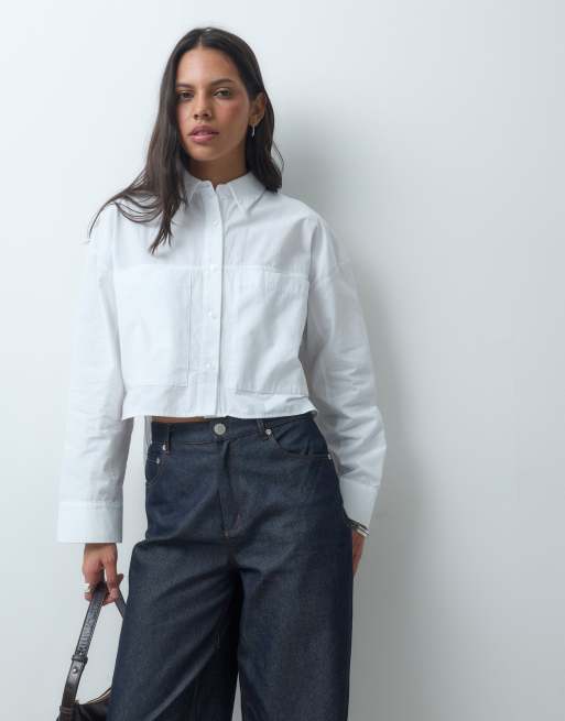 ASOS DESIGN camicia corta in cotone con dettaglio tasca bianca, 1 di 4
