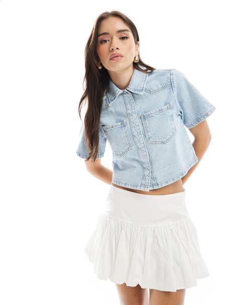 ASOS DESIGN - Camicia corta in denim lavaggio pallido - view 1