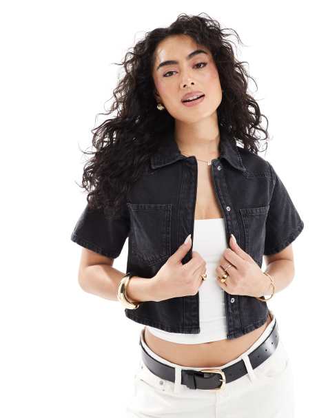 ASOS DESIGN - Camicia corta in denim nero - view 1