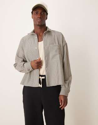 ASOS DESIGN - Camicia corta oversize voluminosa di colore neutro a quadri - view 1