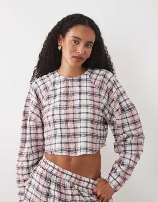 ASOS DESIGN - Camicia corta rosa a quadri con maniche a mantella in coordinato