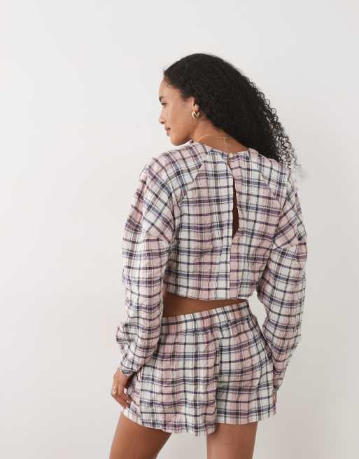 ASOS DESIGN - Camicia corta rosa a quadri con maniche a mantella in coordinato, 3 di 4