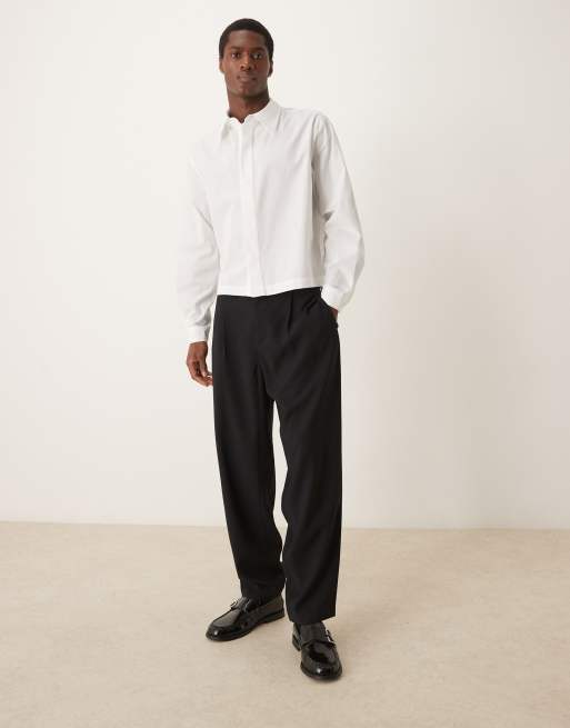 ASOS DESIGN - Camicia corta squadrata in popeline bianca con colletto stile anni '70, 3 di 4