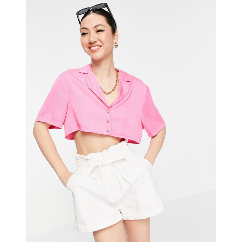 Top Camicie e bluse DESIGN - Camicia corta squadrata rosa vivo in coordinato