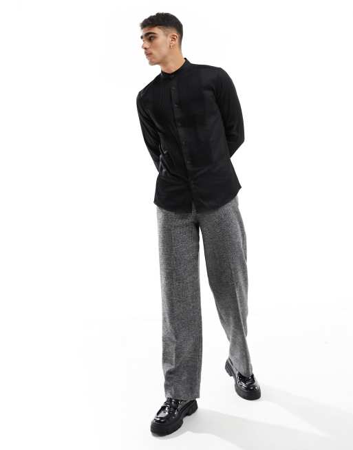 ASOS DESIGN - Camicia da abito elegante skinny in rasatello nero con pettorina, 3 di 4
