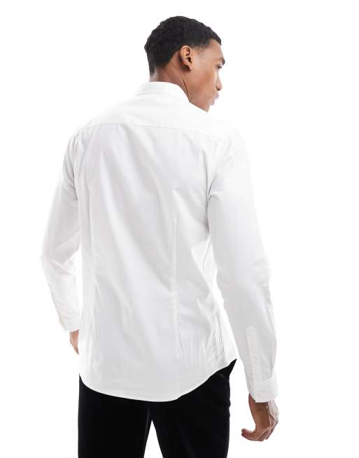 ASOS DESIGN - Camicia da abito slim facile da stirare in popeline bianca con collo ad alette, 3 di 4