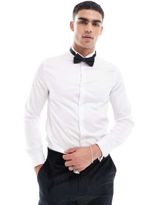 ASOS DESIGN - Camicia da abito slim in rasatello bianco