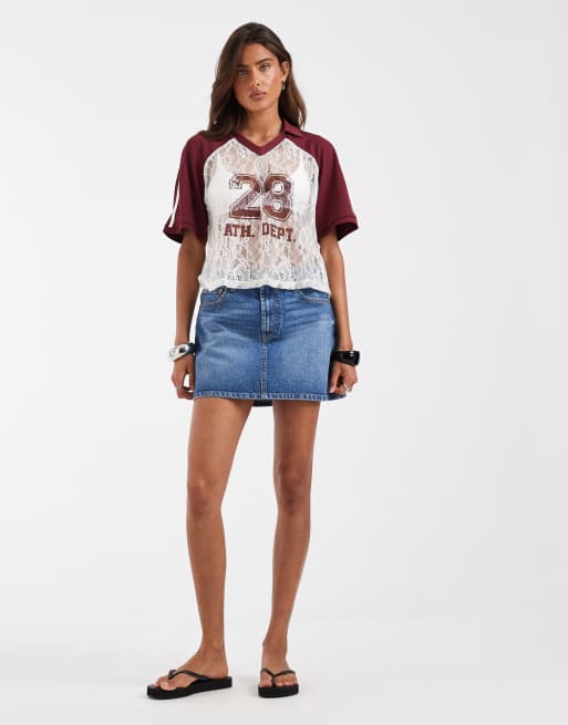 ASOS DESIGN - Camicia da calcio squadrata corta in pizzo bordeaux, 3 di 4