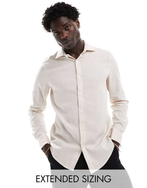 ASOS DESIGN - Camicia da cerimonia testurizzata beige vestibilità classica - view 1
