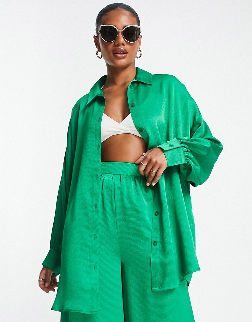 Camicia da mare in raso verde in coordinato - ASOS DESIGN Camicia donna  - immagine3