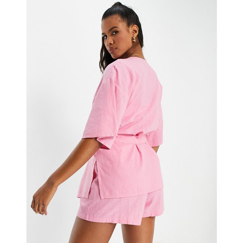 6lU0t Coordinati DESIGN - Camicia da mare rosa con cintura in coordinato