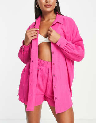 Camicia da mare testurizzata con bottoni rosa - ASOS DESIGN Camicia donna  - immagine3