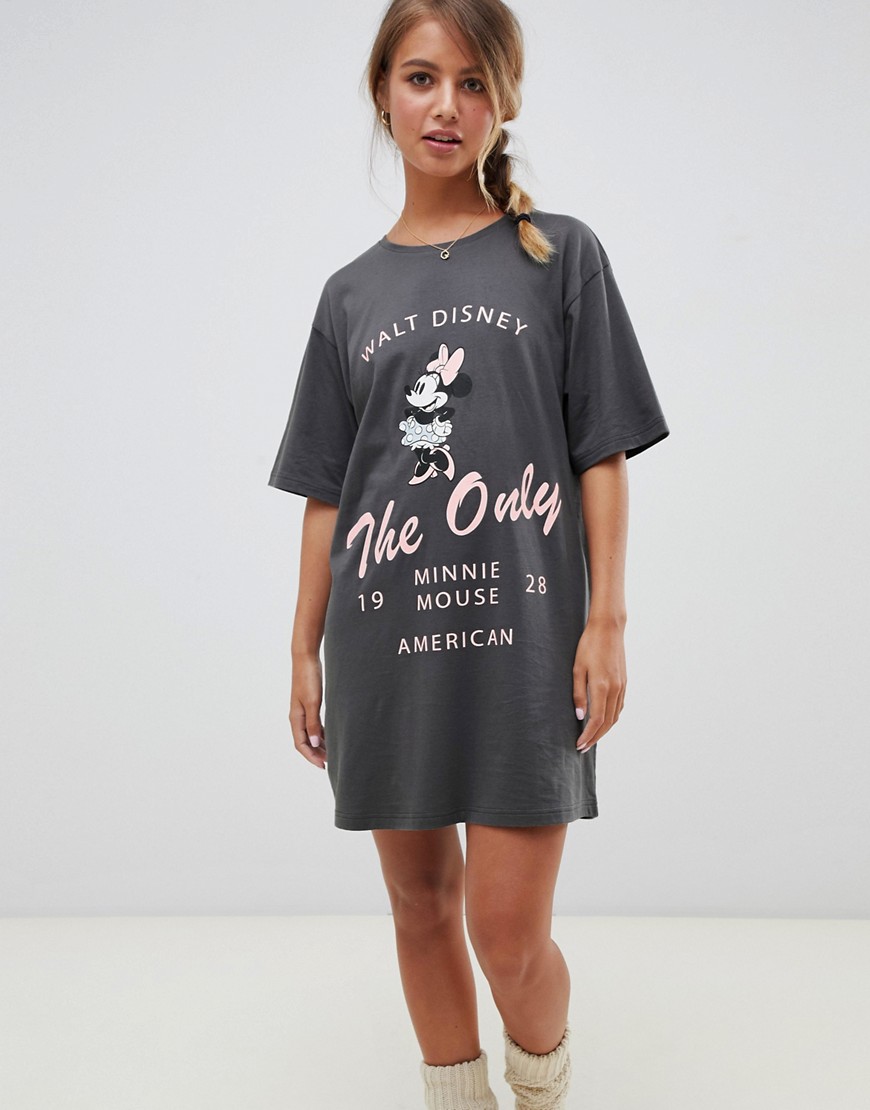 ASOS DESIGN - Camicia da notte a T-shirt con Minnie-Grigio