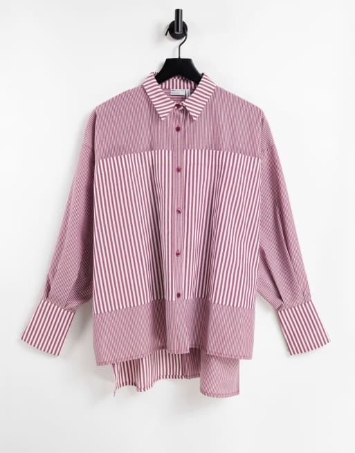 ASOS DESIGN - Camicia dad con pannelli a righe miste bordeaux