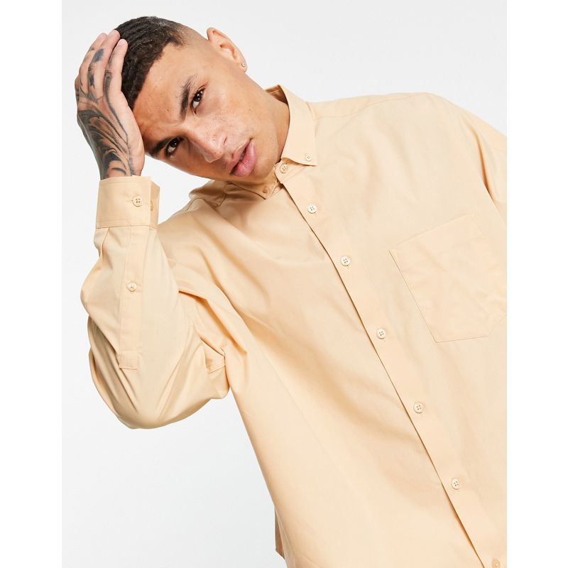 0ofLz Camicie tinta unita DESIGN - Camicia dad fit extra oversize color cammello