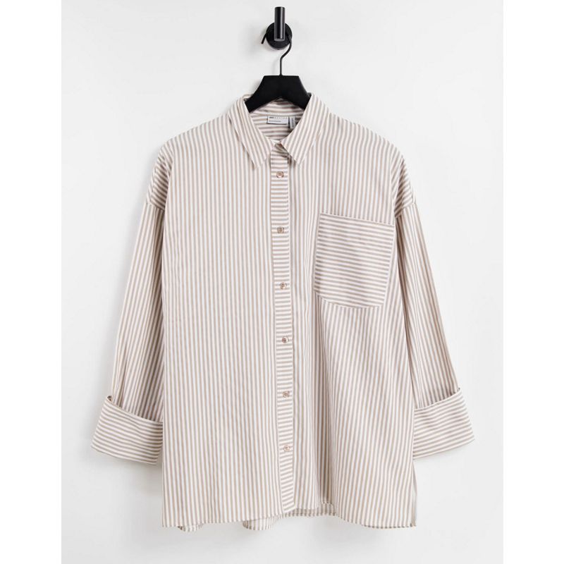 Donna Camicie e bluse DESIGN - Camicia dad fit oversize a maniche lunghe in cotone a righe cuoio e bianche