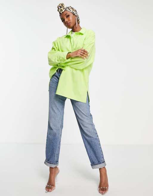 ASOS DESIGN - Camicia dad fit super oversize comoda in cotone lime, 2 di 4