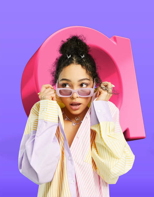 ASOS DESIGN - Camicia dad oversize colorblock rosa a righe arancione e viola