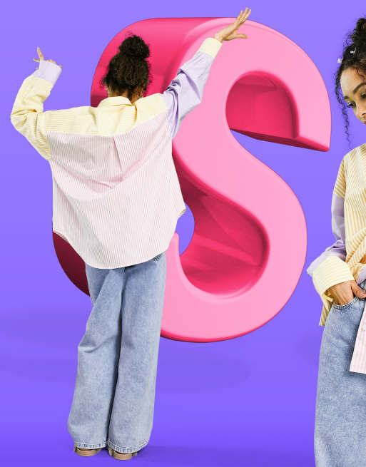 ASOS DESIGN - Camicia dad oversize colorblock rosa a righe arancione e viola, 2 di 4