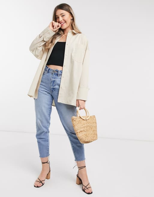 ASOS DESIGN - Camicia dad oversize comoda in cotone color sabbia