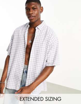 ASOS DESIGN - Camicia dad oversize squadrata a quadri viola
