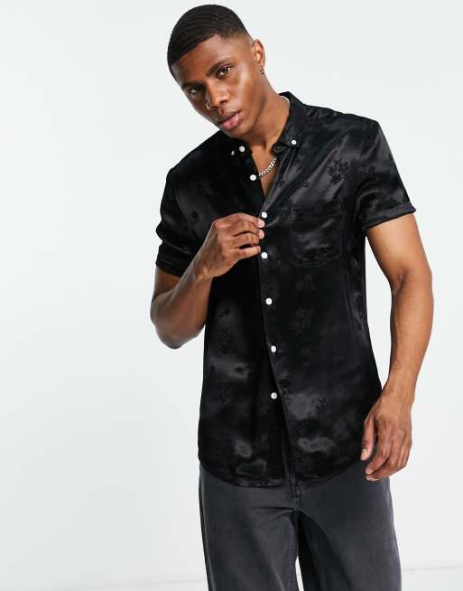 ASOS DESIGN - Camicia dalla vestibilità classica in jacquard nera a fiori