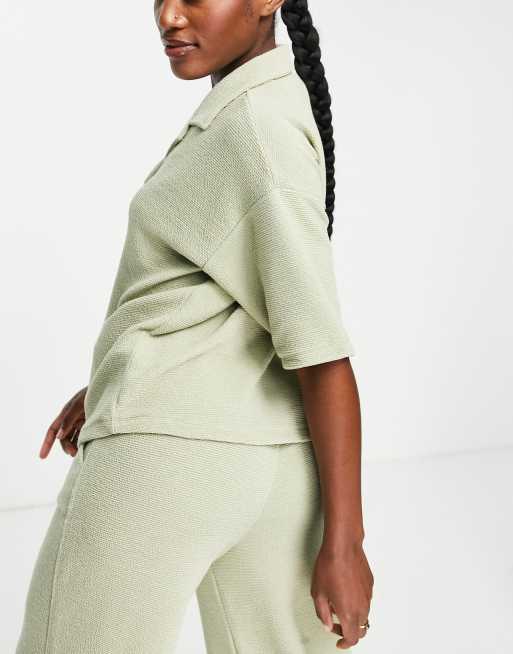 ASOS DESIGN - Camicia del pigiama Mix & Match in jersey stropicciato color salvia, 2 di 4
