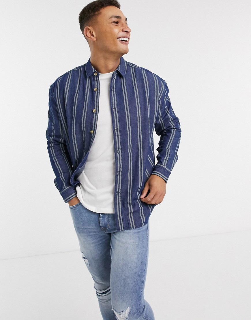 ASOS DESIGN - Camicia di jeans a righe stile anni '90 oversize-Blu
