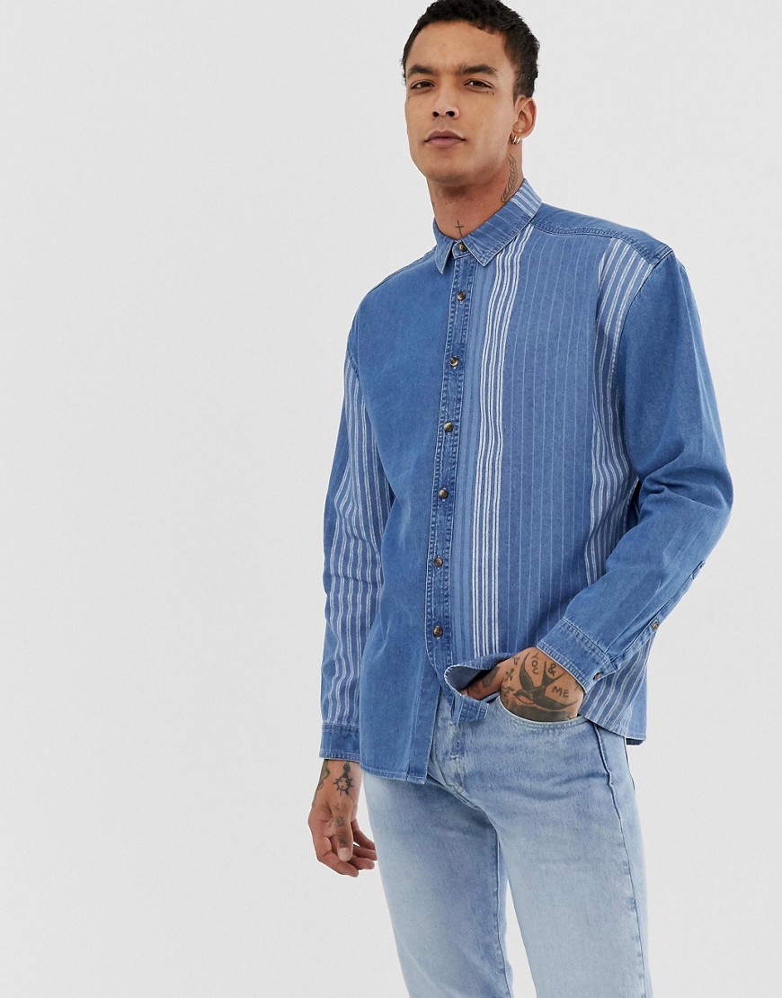 ASOS DESIGN - Camicia di jeans oversize a righe stile vintage-Blu