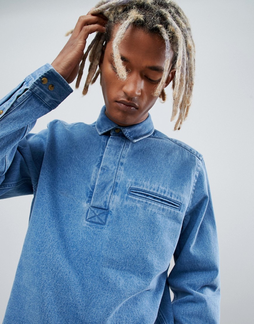 ASOS DESIGN - Camicia di jeans oversize lavaggio medio-Blu
