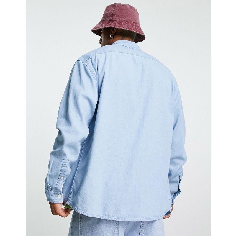 Uomo WN0ih DESIGN - Camicia di jeans oversize stile anni '90 lavaggio chiaro vintage